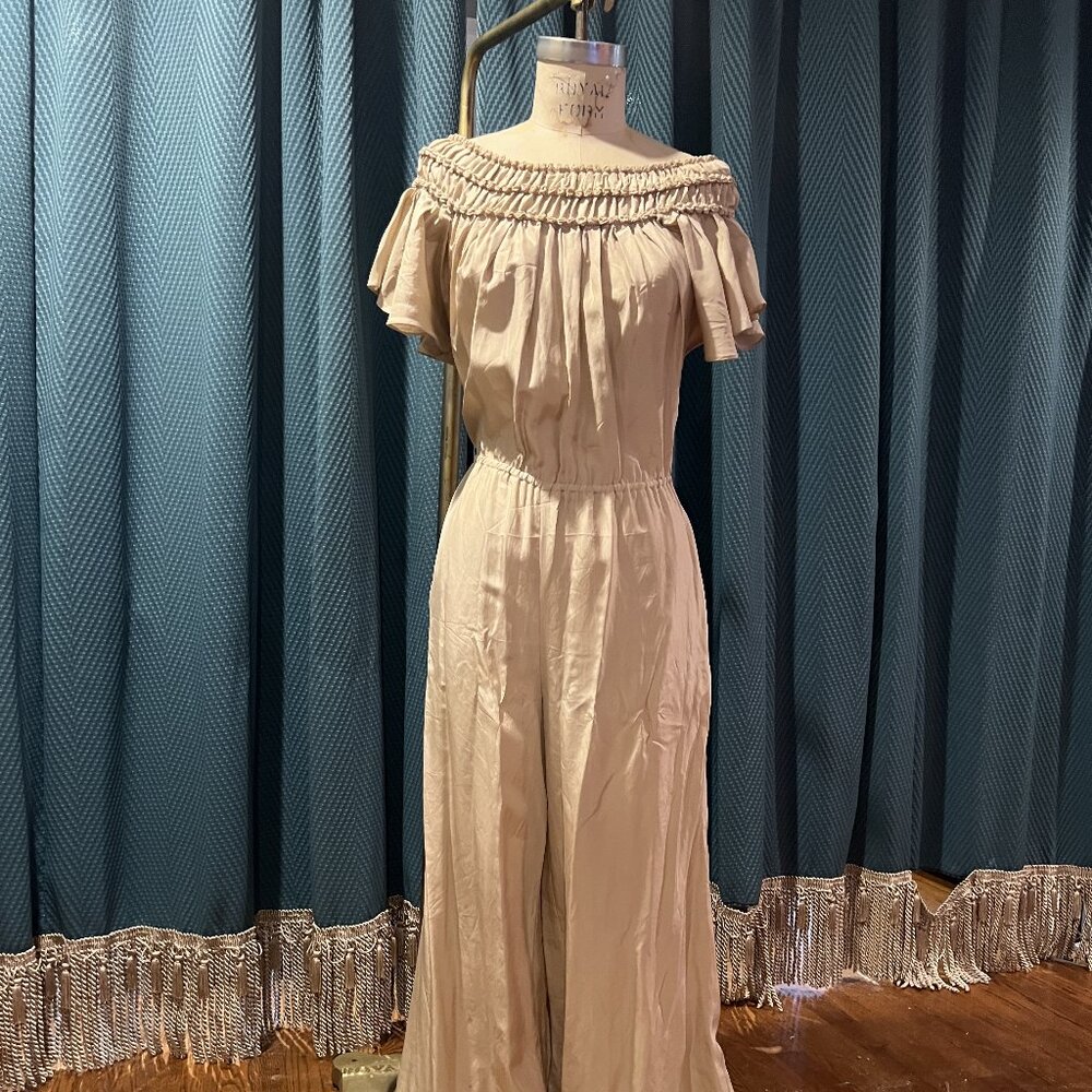 ESCADA silk ecru off shoulder breezy resort jumper/onepiece